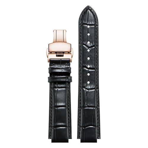 hoosouk Konvexes Lederarmband für Ulysse Nardin MARINE 6300 263 6319 Herren- und Damenarmband(Black rose,22-11mm) von hoosouk