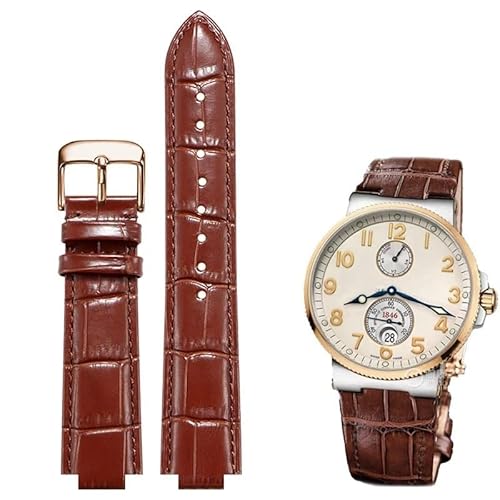 hoosouk Konvexes Lederarmband für Ulysse Nardin MARINE 6300 263 6319 Herren- und Damenarmband(Brown D rose,24-12mm) von hoosouk