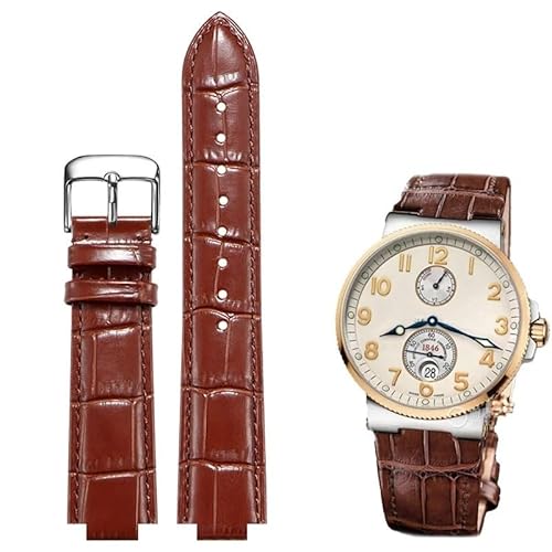 hoosouk Konvexes Lederarmband für Ulysse Nardin MARINE 6300 263 6319 Herren- und Damenarmband(Brown D silver,24-12mm) von hoosouk