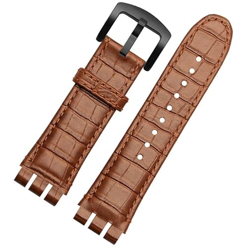 hoosouk Leder Uhrenarmband Herren für SWATCH YOS440 449 401 447 Rindsleder Uhrenkette(Light brownb a) von hoosouk