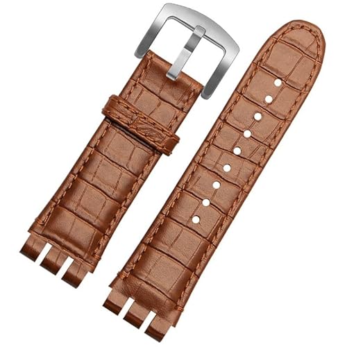 hoosouk Leder Uhrenarmband Herren für SWATCH YOS440 449 401 447 Rindsleder Uhrenkette(Light browns a) von hoosouk