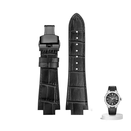 hoosouk Leder Uhrenarmband für Maurice Lacroix AIKON AI6008 AI6038 AI6058 Mann Armband Kuh Leder Armband(Black black) von hoosouk