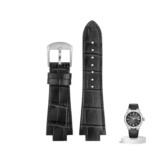 hoosouk Leder Uhrenarmband für Maurice Lacroix AIKON AI6008 AI6038 AI6058 Mann Armband Kuh Leder Armband(Black silver pin) von hoosouk