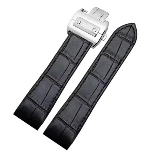 hoosouk Lederarmband Für Cartier Santos 100 Uhrenarmband Mit Faltschließe(Black silver,23mm) von hoosouk