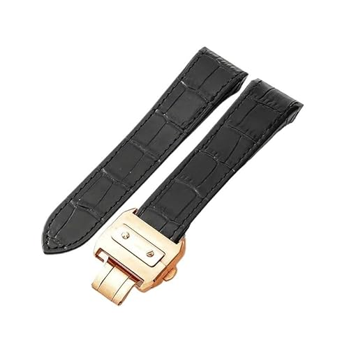 hoosouk Lederarmband für Cartier Santos Sandoz Serie 100 Uhrenarmband mit spezieller Edelstahlschnalle(Black-Rose-Z8,24.5mm) von hoosouk