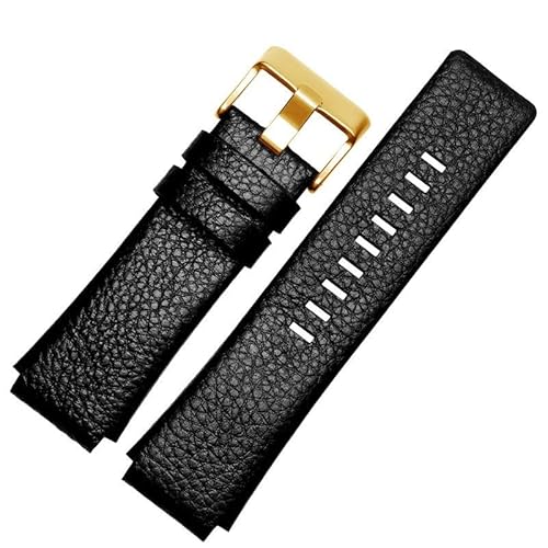 hoosouk Lederarmband für Diesel DZ1089 DZ1123 DZ1132 Uhrenarmband mit konvexem Mund(Black gold,28X20mm) von hoosouk