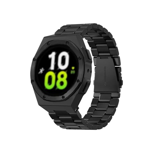 hoosouk Luxus-Edelstahl-Mod-Kit für Samsung Galaxy Watch 7 40 44 Metallgehäuse Lünette + Armband Schutzstoßstange für GALAXY 7 Zubehör(Black,40mm) von hoosouk