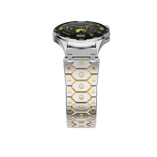 hoosouk Luxus-Uhrenarmband für Huawei Watch GT 5/4/3 Pro 43 mm 46 mm Edelstahlband für Galaxy 7 6 5 Herrenarmband Correa(Silver gold,GT3pro 43) von hoosouk