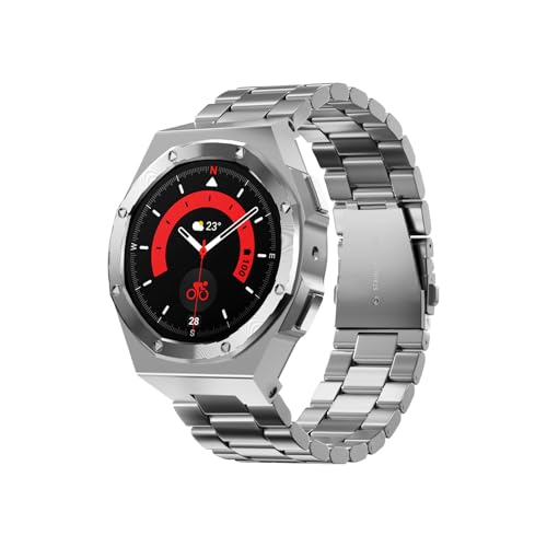 hoosouk Modifikationssatz für Galaxy Watch 5Pro 45 mm Edelstahl-Metallarmband für Galaxy Watch6 4 5 44 mm Armband(Silver,Galaxy Watch 5 44MM) von hoosouk