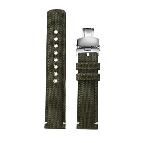 hoosouk Nylon-Leder-Uhrenarmband für TIMEX T49905 T49963 T49953 Herrenarmband(Green-silver Folding) von hoosouk