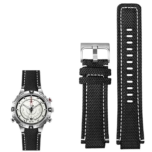 hoosouk Nylon-Uhrenarmband für Timex-Uhr T2N721 T2N720 739 TW2T6300 Armband(Black white SR) von hoosouk