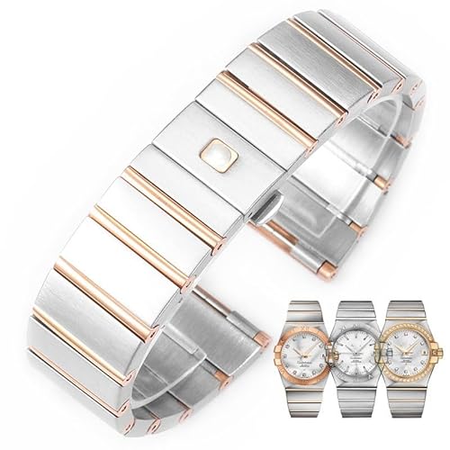 hoosouk Stahl-Uhrenarmband für Omega Double Eagle Constellation Butterfly-Verschluss-Uhrenkette(Silver rose gold,25mm) von hoosouk