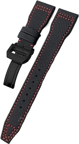 hoosouk Uhrenarmbänder Aus Gewebtem Nylon, Passend Für IWC Pilot Mark Portugieser Portofino Armband Mit Faltschließe 20 Mm, 21 Mm, 22 Mm(Black red black,21mm) von hoosouk