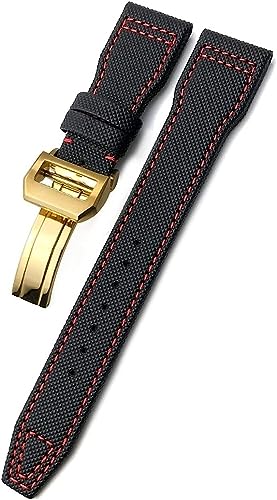 hoosouk Uhrenarmbänder Aus Gewebtem Nylon, Passend Für IWC Pilot Mark Portugieser Portofino Armband Mit Faltschließe 20 Mm, 21 Mm, 22 Mm(Black red gold,21mm) von hoosouk