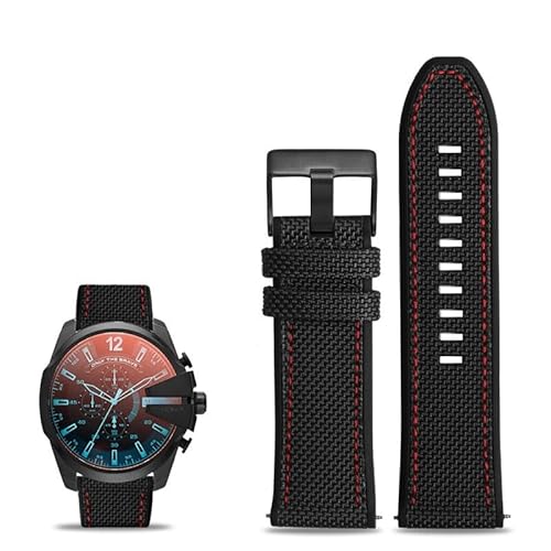 hoosouk Uhrenarmband aus Nylon, Canvas und Silikon für Diesel DZ7395, DZ7396, DZ4500 und DZ4506(Blackrb,28mm) von hoosouk