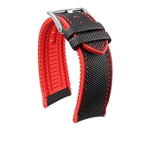 hoosouk Wasserdichtes Uhrenarmband aus Nylon mit Gummiunterseite für Mido Helmsman Commander(Black red-silver,22mm) von hoosouk