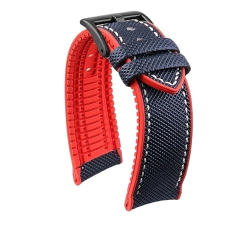 hoosouk Wasserdichtes Uhrenarmband aus Nylon mit Gummiunterseite für Mido Helmsman Commander(Blue red-black,24mm) von hoosouk