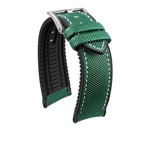 hoosouk Wasserdichtes Uhrenarmband aus Nylon mit Gummiunterseite für Mido Helmsman Commander(Green white-silver,19mm) von hoosouk