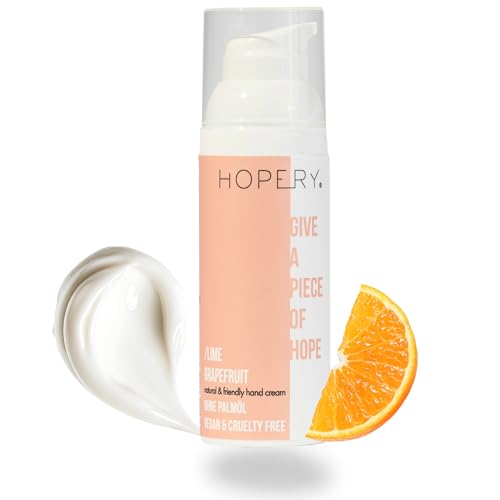 HOPERY Handcreme Limone Grapefruit – Sofort einziehende Pflege mit Bio-Arganöl & Vitamin E – Spendet Feuchtigkeit, ohne Palmöl & Silikone, vegan & nachhaltig, 50ml von hopery