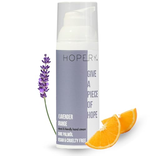 HOPERY Handcreme Lavendel Orange – Nachhaltige Handpflege ohne Palmöl – Vegan, mit Bio-Arganöl & Vitamin E, recycelbare Verpackung, spendet für Orang-Utans, 50ml von hopery