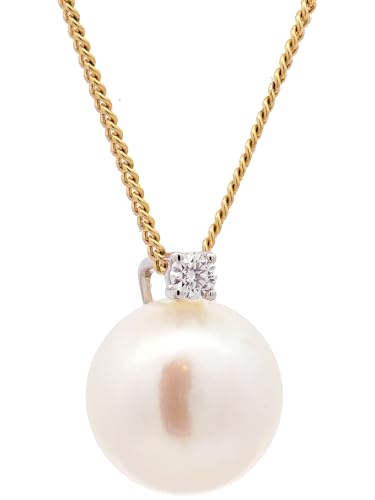 Anhänger Brillant und Süswasserperle 585 Gold mit verg. Silberkette, Kettenlänge:45 cm Damenkette von hoplo holzenplotz
