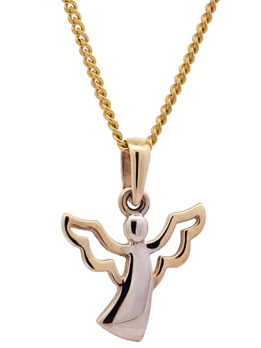 Anhänger Engel 333 Gold rhodiniert mit vergoldeter Silberkette, Kettenlänge:42 cm Damenkette von hoplo holzenplotz
