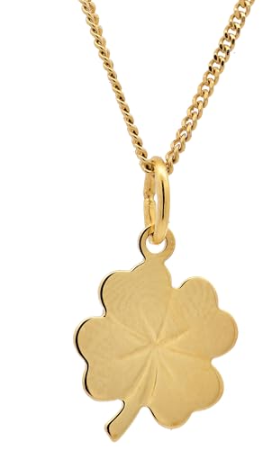 Anhänger Kleeblatt 333-8 Karat Gold mit vergoldeter Silberkette, Kettenlänge:50 cm Unisex von hoplo holzenplotz