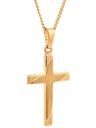 Anhänger Kreuz 585-14 Karat Gold mit vergoldeter Silberkette, Kettenlänge:45 cm Damenkette von hoplo holzenplotz