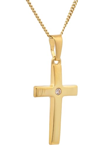 Anhänger Kreuz Zirkonia 585-14 Karat Gold mit vergoldeter Silberkette, Kettenlänge:55 cm Unisex von hoplo holzenplotz