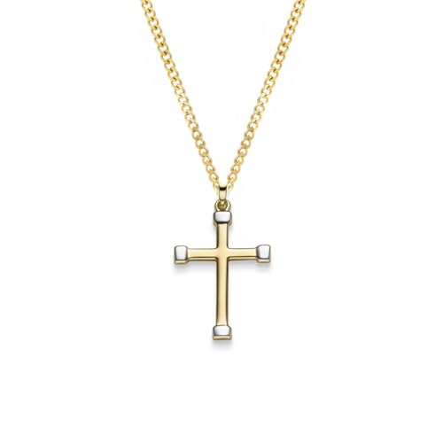 Anhänger Kreuz bi-color 585 Gold mit massiver Goldkette 1,1 mm, Kettenlänge:36 cm Kindergröße von hoplo holzenplotz