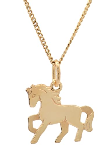 Anhänger Pferd 333-8 Karat Gold mit vergoldeter Silberkette, Kettenlänge:60 cm Unisex von hoplo holzenplotz