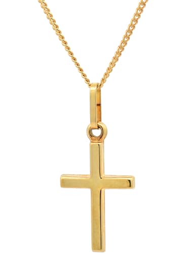 Gold Anhänger Kreuz 333-8 Karat Gold mit vergoldeter Kette 925 Silber, Kettenlänge:40 cm enge Damenkette von hoplo holzenplotz