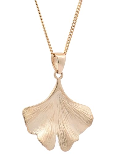 Halskette Anhänger Ginkgoblatt mit 1,1 mm Goldkette 585-14 Karat Gold, Kettenlänge:55 cm Unisex von hoplo holzenplotz