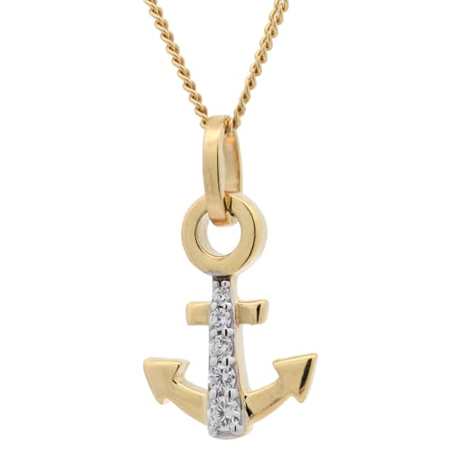 Anhänger Anker massiv 333-8 Karat Gold mit vergoldeter Silberkette, Kettenlänge:45 cm Damenkette von hoplo holzenplotz