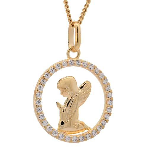 Anhänger Engel massiv 333-8 Karat Gold mit vergoldeter Silberkette, Kettenlänge:38 cm Kindergröße von hoplo holzenplotz