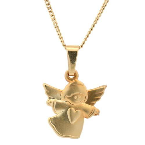 Anhänger Engel massiv 333-8 Karat Gold mit vergoldeter Silberkette, Kettenlänge:55 cm Unisex von hoplo holzenplotz