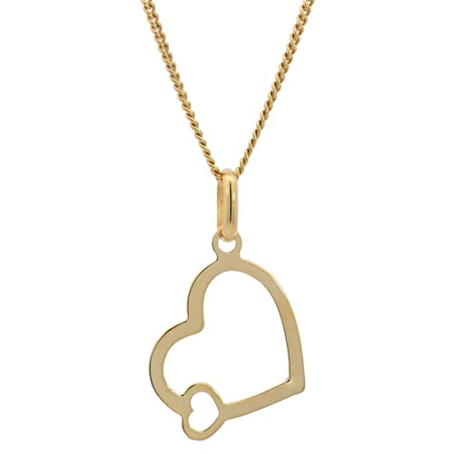 Anhänger Herz massiv 333-8 Karat Gold mit vergoldeter Silberkette, Kettenlänge:36 cm Kindergröße von hoplo holzenplotz