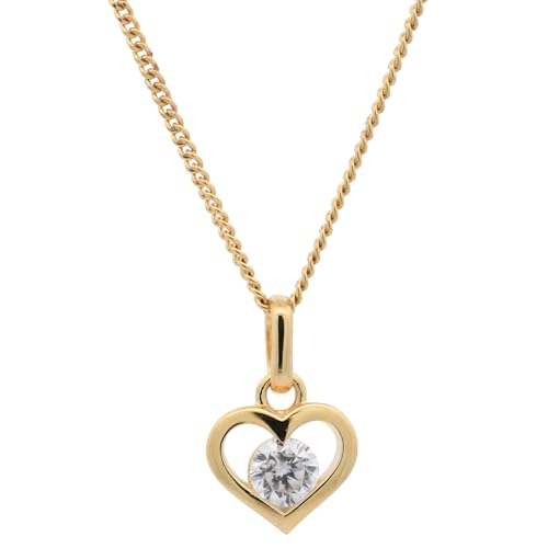 Anhänger Herz massiv 333-8 Karat Gold mit vergoldeter Silberkette, Kettenlänge:38 cm Kindergröße von hoplo holzenplotz