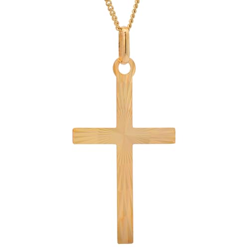 Anhänger Kreuz massiv 333-8 Karat Gold mit vergoldeter Silberkette, Kettenlänge:36 cm Kindergröße von hoplo holzenplotz