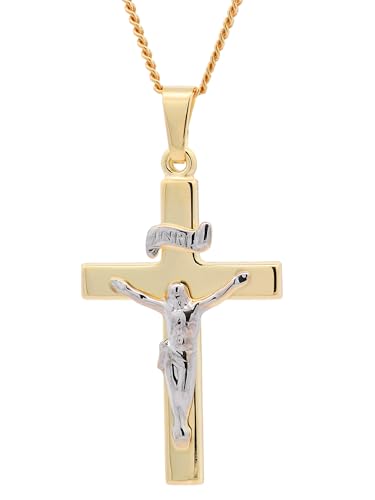 Anhänger Kreuz Korpus 333 Gold mit vergoldeter Silberkette, Kettenlänge:36 cm Kindergröße von hoplo holzenplotz