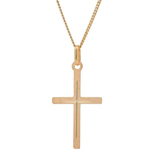 Anhänger Kreuz massiv 333-8 Karat Gold mit vergoldeter Silberkette, Kettenlänge:38 cm Kindergröße von hoplo holzenplotz