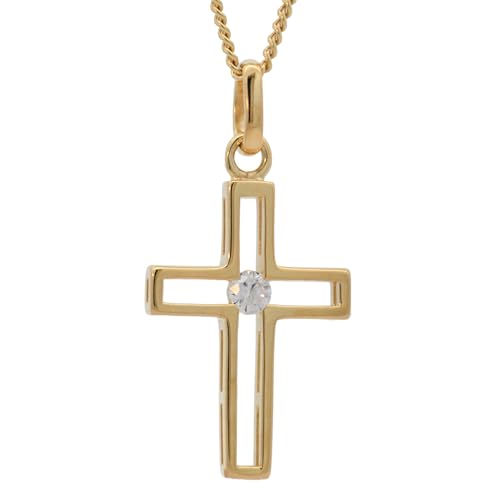 Anhänger Kreuz massiv 333-8 Karat Gold mit vergoldeter Silberkette, Kettenlänge:42 cm Damenkette von hoplo holzenplotz