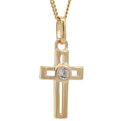 Anhänger Kreuz massiv 333-8 Karat Gold mit vergoldeter Silberkette, Kettenlänge:42 cm Damenkette von hoplo holzenplotz