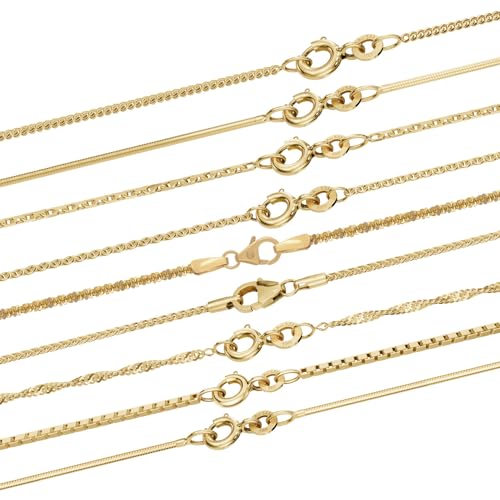 hoplo holzenplotz Edle feine dünne filigrane Goldkette massiv 333-8 Karat Gold Halskette, Länge der Kette:38 cm Halskette, Kettenart Auswahl:Ankerkette diamantiert 1.3 mm von hoplo holzenplotz