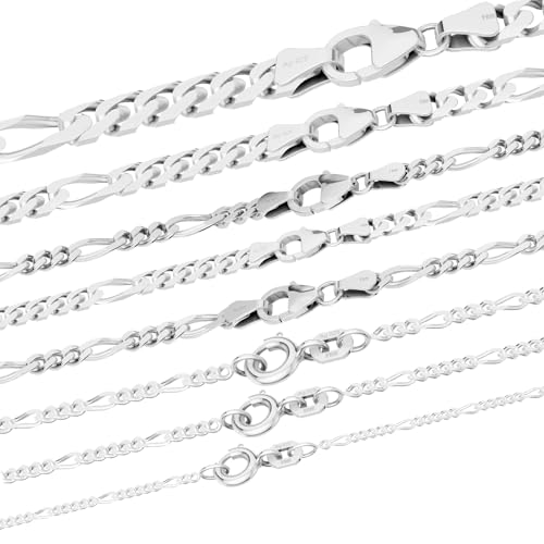 hoplo holzenplotz Silberkette Echt 925 Sterlingsilber Figarokette diamantiert Silber Halskette - Damenkette und Herrenkette Made in Germany, Breite:3.4 mm, Länge:60 cm von hoplo holzenplotz