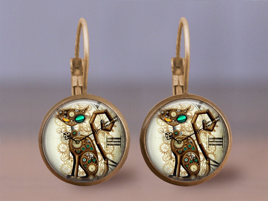 Steampunk-Katzenuhr-Ohrringe, Katzenohrringe, Katzenliebhaber Geschenk, Steampunk-Liebhaber-Geschenk, Steampunk-Ohrringe, Fantasy-Ohrringe Steampunk-Katzenuhr-Ohrringe, Katzenohrringe, Katzenliebhaber Geschenk, Steampunk-Liebhaber-Geschenk, Steampunk-Ohrringe, Fantasy-Ohrringe von horatiomcgillicuddy
