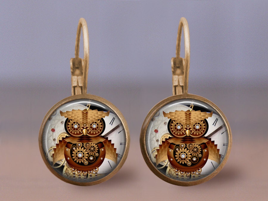 steampunk Eule Uhr Ohrringe, Hebel Zurück Liebhaber Geschenk, Fantasy Ohrringe steampunk Eule Uhr Ohrringe, Hebel Zurück Liebhaber Geschenk, Fantasy Ohrringe von horatiomcgillicuddy