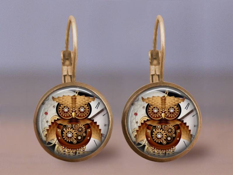 steampunk Eule Uhr Ohrringe, Hebel Zurück Liebhaber Geschenk, Fantasy Ohrringe steampunk Eule Uhr Ohrringe, Hebel Zurück Liebhaber Geschenk, Fantasy Ohrringe von horatiomcgillicuddy