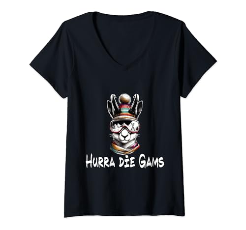 Damen Apres Ski Hurra die Gams Winter Schiurlaub Hüttengaudi Ski T-Shirt mit V-Ausschnitt Damen Apres Ski Hurra die Gams Winter Schiurlaub Hüttengaudi Ski T-Shirt mit V-Ausschnitt von #hostkaleiberl Apres Ski Schiurlaub Winter Ski