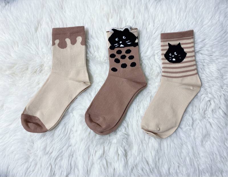 Tennissocken 3Er Set Mit Katze/Bubbletea Motiv von houseofwildsocks